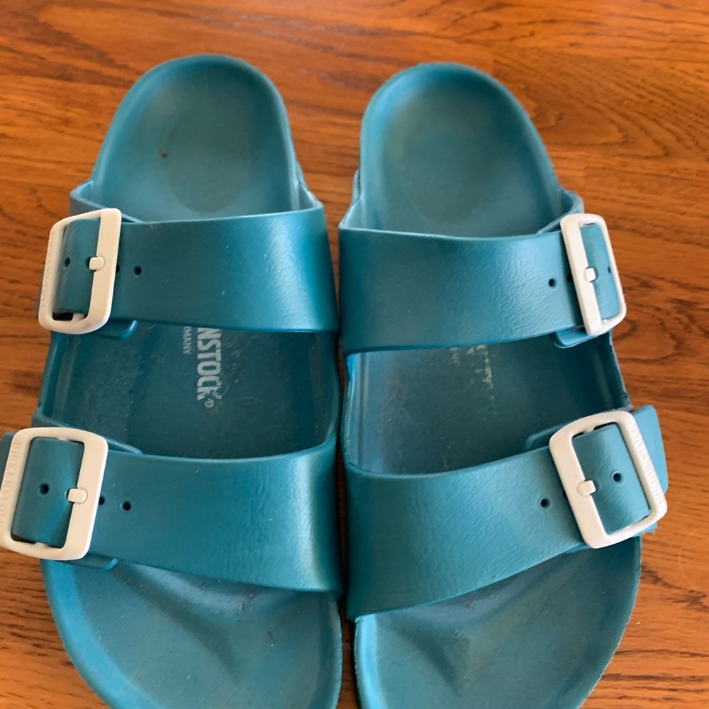 COPY - Birkenstock turquoise sanders with white buckle. Size 38eu